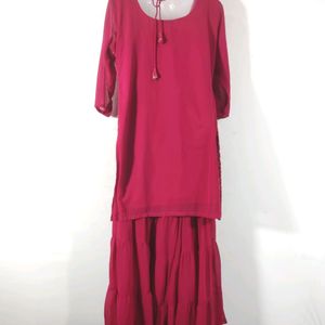 Rose Pink Embroidery Kurta With Sharara Set(Women)