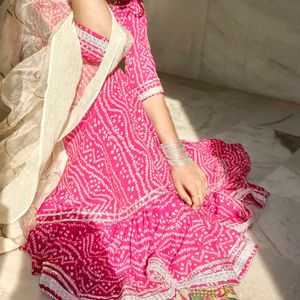 Gown In Bandhani Print