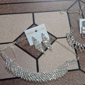 Rhinestone A.D Necklace with Earrings