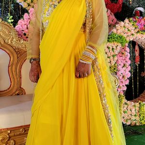 Yellow Shrug Saree Lahanga Dress