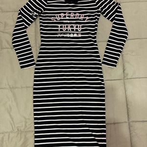 SUPERDRYNWTStriped Midi Dress withTypographic Prin