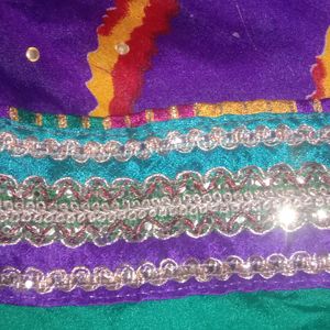 Green Color Beautiful Sarii With Half Lahariya Print Pattern And Gota Patti Border