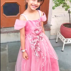 Girls Pink Half Embellished Gown