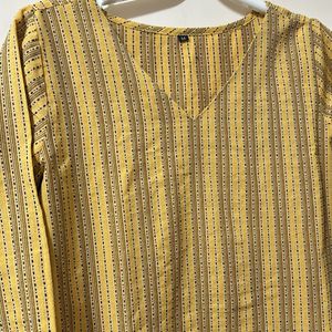 Yellow Straight Thread Strips Kurtha