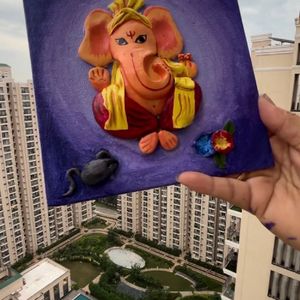 3D Clay Ganesha On Canvas Board