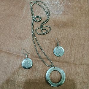 Silver Circular Necklace and Earrings Set