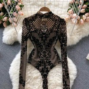 Black and beige Floral Design Bodysuit