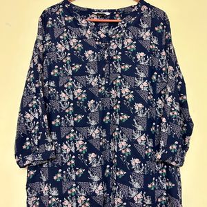 Navy Color Top With Floral Pattern And Wordings