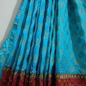 Banarasi SkyBlue Maroon And Gold With Stone Saree