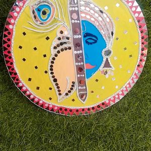 Lippan Art Mirror Wall Decor Handmade - Kanha Ji