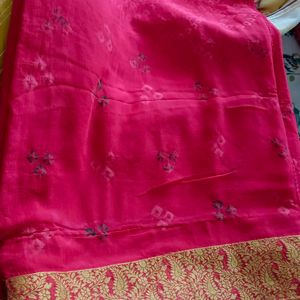 Red Color Bandhej Saree With Heavy Border