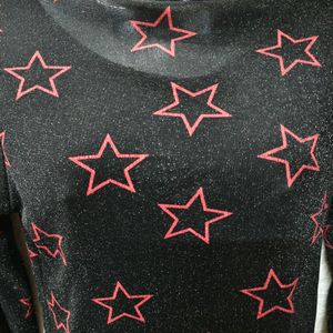 Polo Neck Shimmery Top With Red Stars