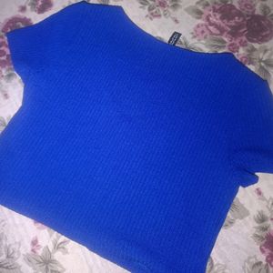 H&M Woman Blue Butterfly-detail Ribbed Top
