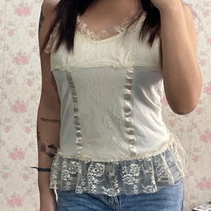 Y2K Frill Cream Top🦢