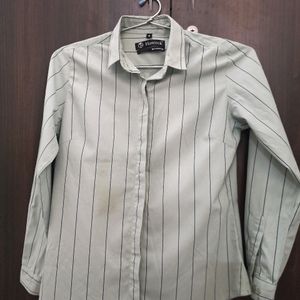 Hancock Woman Green& Navy Blue Striped FormalShirt