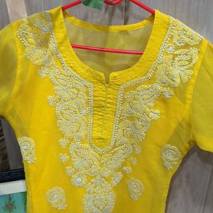 Yellow Chikankari Kurti