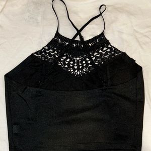 Shein Black Lace Front Cropped Top