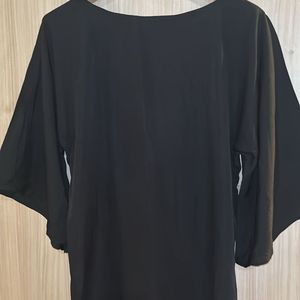 Black Solid Crepe Flare Sleeve Top