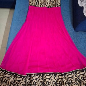 Rani Pink Black Border Ethnic Anarkali Set