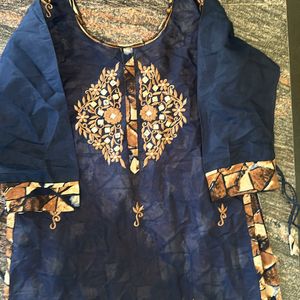 Navy Blue Embroidered Top