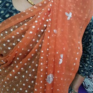 Beautiful Orange Net Saree