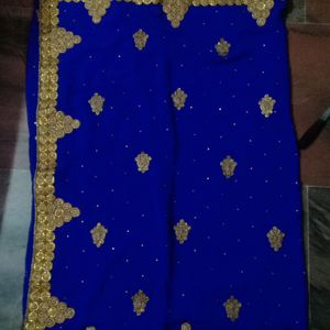 Blue Colour Designer Sareewith Gold Design Heavy W