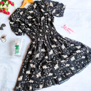 Black Floral Short Dress