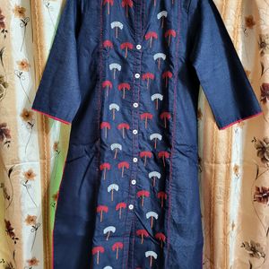 Denim Collar Kurta For Women