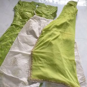 Pista Green Kurta With Palazzo And Dupatta