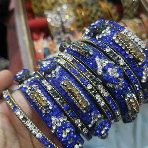 New Blue N White Stone Bangles Set