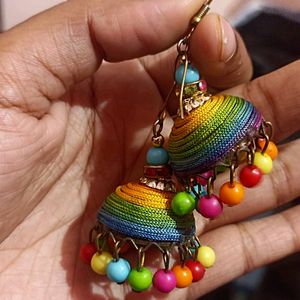 Colourful Jhumka With Multicolour Beads