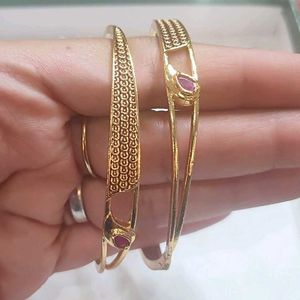 AD Stone Gold Plated Bangles (2pcs)