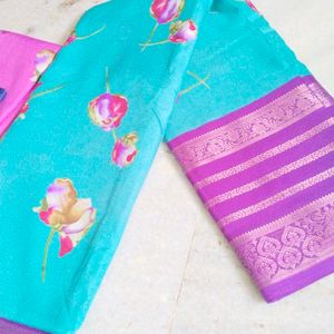 Crepe  Dola With Big Pattu Barder Saree