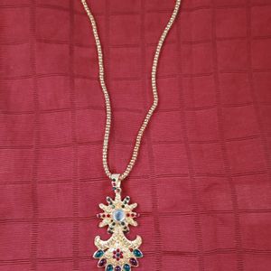 Gold Plated Green Red Pendant Necklace Set