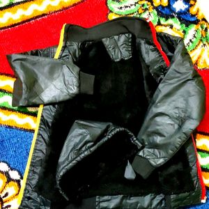 Black Colour Woolen Jacket With Removable Cap