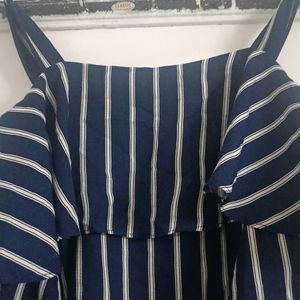 Blue Stripes Off Shoulder Cut Top