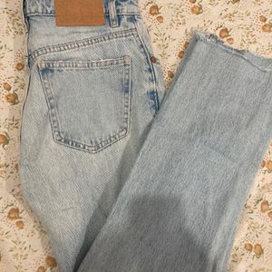 Zara Blue Ribbed Jeans ( High Rise)