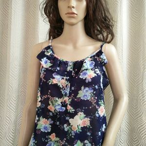 Navy Blue Floral Printed Top New Flower Design To