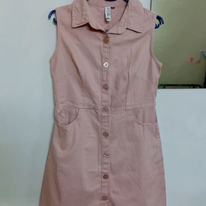 Pink Button Dress With Pockets -xs/small