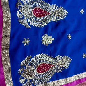 Blue Designed Georgette Silk Saree With Blouse Piece.