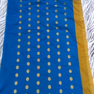 blue colour gold shining saree