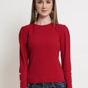 Women Maroon Full Sleeves Top