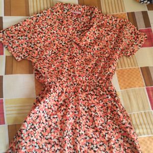 Oxolloxo Playsuit  Orange And Black Floral Print