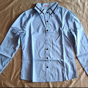 Korean Office/work Wear Shirt For Women Blue