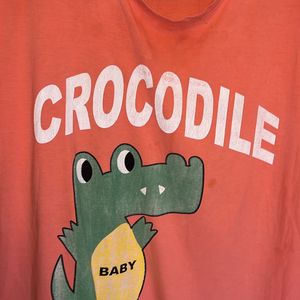 Orange Tshirt With Crocodile Print