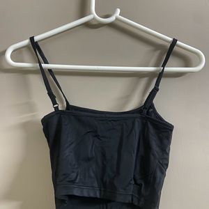 Black satin crop top