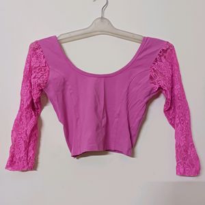 PINK LACE CROP TOP