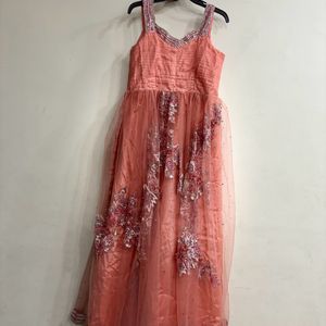 Peach Self Stitched Gown