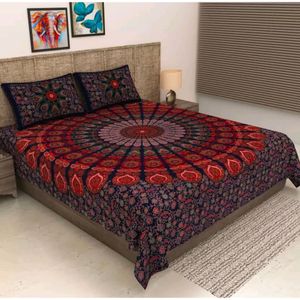 Double Cotton Bedsheet With 2 Pillow Cover