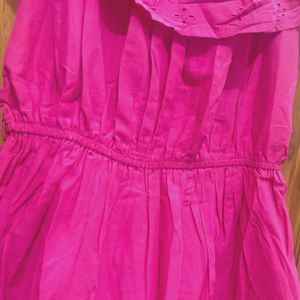 Pink Off-shoulder Pure Cotton A-line D With Belt